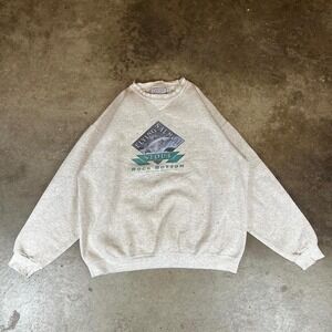 Vintage 90s made in USA Flying Salmon Stout grey crewneck sweatshirt Men's Large